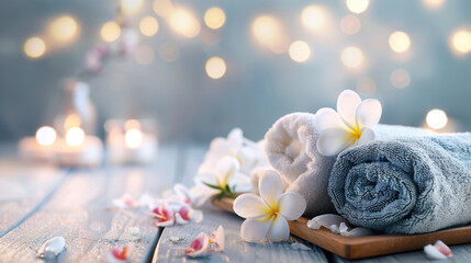 Fresh Towels with White Flowers in Spa Setting