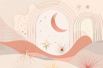 Wall Mural - a serene night scene featuring the moon and stars against a dark blue sky