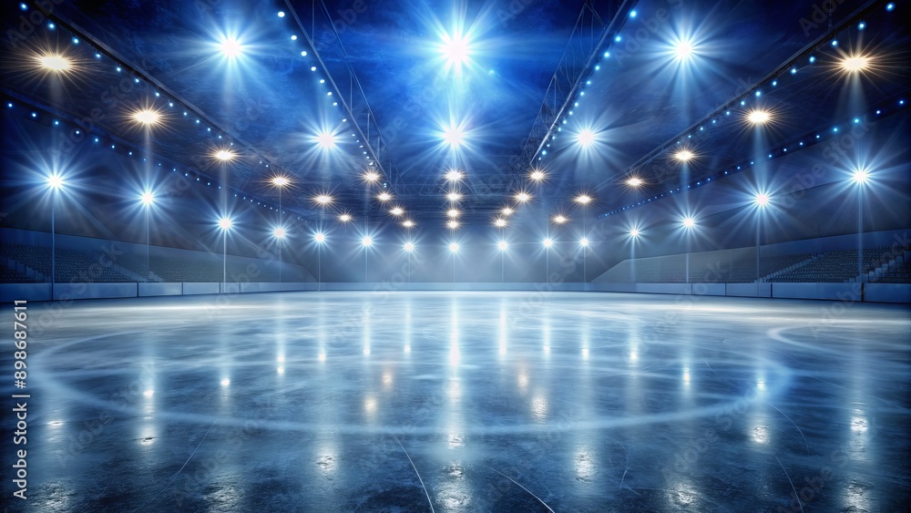 Ice Rink Color Empty Ice Rink With Spotlights, digital art, blue ice, lights, arena ...