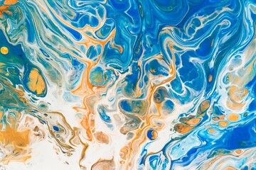 Wall Mural - Liquid Blue and Gold Abstract Texture Background