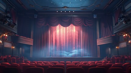 stage theater with red curtain and seats