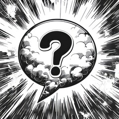 speech bubble with question mark in black and white