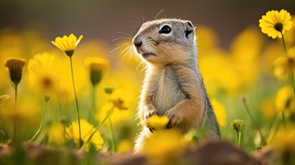 Sticker - an African ground squirrel smelling yellow flower