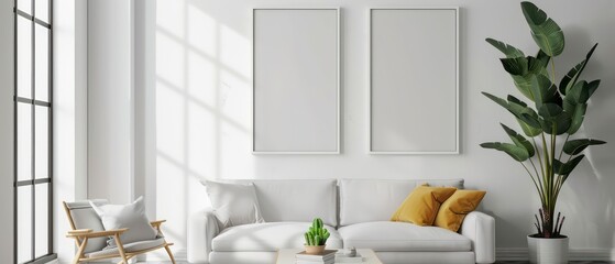 blank poster mockup in minimalist living room