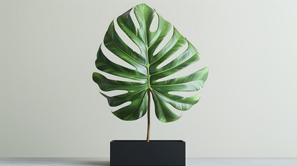 Canvas Print - Single Monstera Leaf in Minimalist Setting