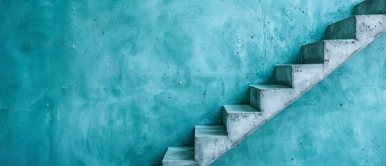  A painting depicts concrete stairs against a blue wall The lower portion of the wall sports peeling paint, while the bottom steps exhibit similar wear