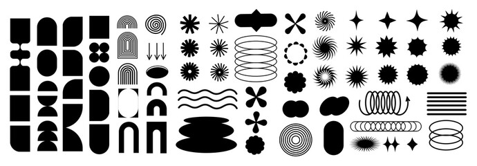 brutalist abstract geometric shapes and grids. brutal contemporary figure star oval spiral flower an