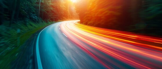 Poster -   a road bordered by trees, ending in a bright light