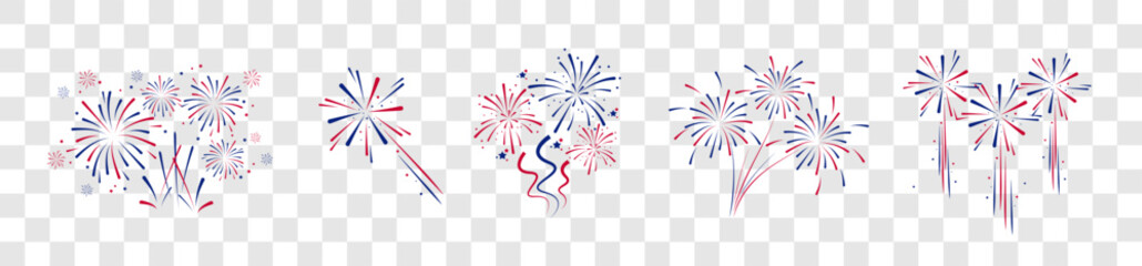 Wall Mural - Fireworks Fourth of July.Set of fireworks with a red and blue stars and sparks . United states of america independence day fireworks. Red, blue fireworks for 4th of July ,Labor Day or Memorial day.