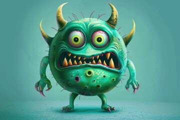 Wall Mural - A creature with vibrant green skin, horns, and sharp teeth