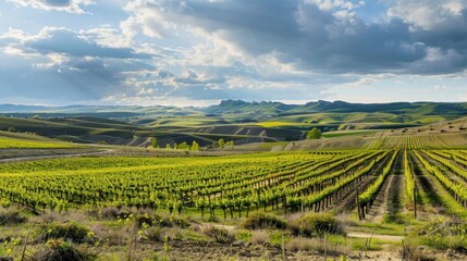 Canvas Print - Vineyard Landscape Under a Cloudy Sky