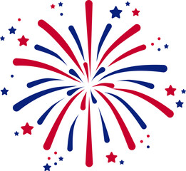 Wall Mural - Fireworks Fourth of July. Fireworks with a red and blue stars and sparks . United states of america independence day fireworks. Red, blue fireworks for 4th of July ,Labor Day or Memorial day.
