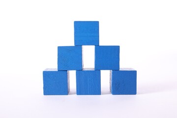 Sticker - Many blue wooden cubes on white background