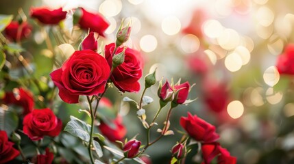 Poster - Close up of red roses in a blurred setting