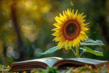 A Blooming Giant Sunflower Emerging from the Pages