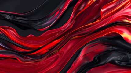 Abstract background of flowing red and black satin with seamless merging wavy shapes