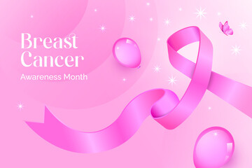 Wall Mural - Breast Cancer Awareness Month Vector Illustration Pink Background with Pink Bow Ribbon Layout Design