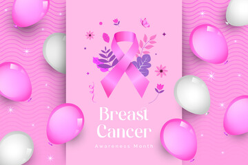 Wall Mural - Breast Cancer Awareness Month Vector Illustration Pink Background with Pink Bow Ribbon Layout Design