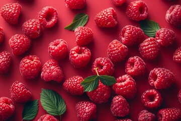 Wall Mural - raspberry banner. raspberry background. Overal plan food photography