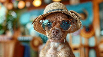 Stylish Dog at a Beach Resort Shop With Summer Accessories