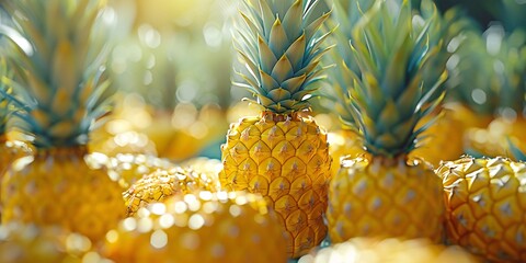 Wall Mural - Pinapple banner. Pinapple background. Overal plan food photography