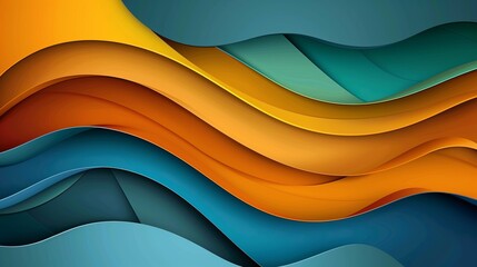 Colorful wavy shapes creating abstract background in blue, green, and orange tones