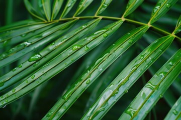 Close-up the palm leaf texture, green backdrop