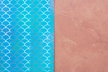 Poster - duo scrapbooking paper sheets--one blue with scale pattern--one pastel brown with chalk dust texture