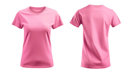 Pink blank t shirt template from two sides isolated on transparent white background, clipping path