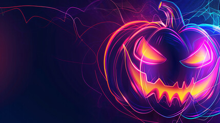 Aufkleber - Ominous halloween pumpkin shining with a unique neon light effect