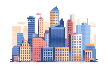 Colorful Illustration of City Skyline With Buildings