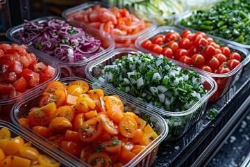 Wall Mural - Fresh vegetables in a salad bar at a restaurant. Selective focus