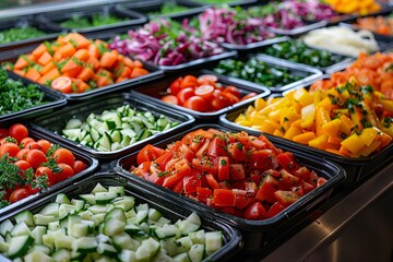 Wall Mural - Fresh vegetables in a salad bar at a restaurant. Selective focus