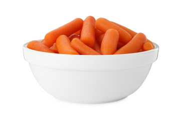 Baby carrots in bowl isolated on white