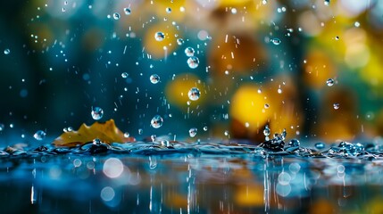 Poster - a leaf is laying on the ground in the rain