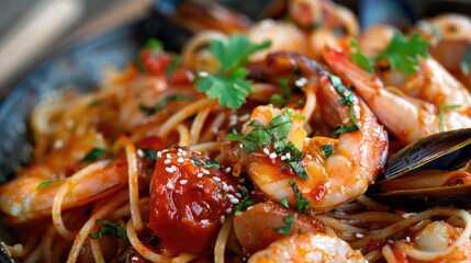 Wall Mural - Asian style sweet and sour seafood pasta