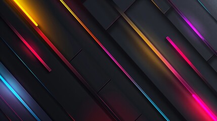 Wall Mural - Vibrant neon lines on abstract background, forming dynamic geometric shapes for futuristic composition