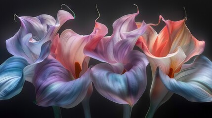 Wall Mural -   A close-up of a group of flowers against a black background