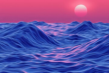 Wall Mural - abstract seascape with vibrant blue and pink waves capturing the essence of a surreal ocean