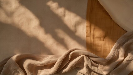 Wall Mural - Draped Linen Texture with Abstract Light Patterns: A Neutral Beige Aesthetic