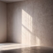 © Iuliia - Brown beige wall and large window. Sunlight is streaming through window, casting long shadows on wall. Room is bright and airy, with clean, minimalist feel. Background for interior or product display