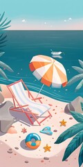 Poster - Summer Beach Vacation Illustration with Palms