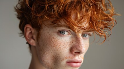 Wall Mural - Young adult styling curly hair without a shirt at home in natural light