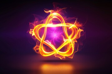 Wall Mural - glowing atomic structure with fiery colors on a dark background symbolizing energy and power in a fu