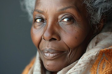 Wall Mural - close-up portrait of a senior old black african american woman with grey hair, studio photo, isolated on white background. Generative AI