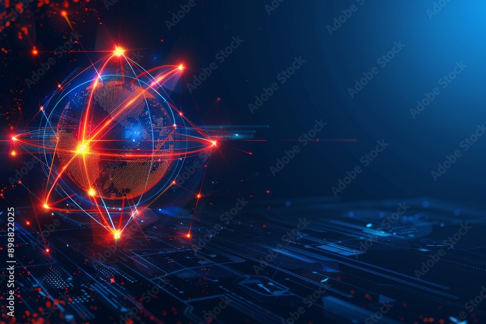 Futuristic digital illustration of a glowing atomic structure with blue ...