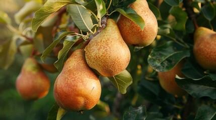 Wall Mural - Ripening pears on the tree in late summer sunlight