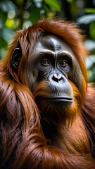 Wall Mural - majestically tranquil orangutan lounges in the dappled sunlight,