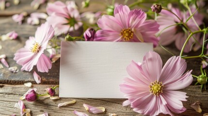 Wall Mural - Cosmos bloom and empty card