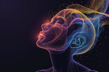 Wall Mural - glowing colorful face with abstract light patterns